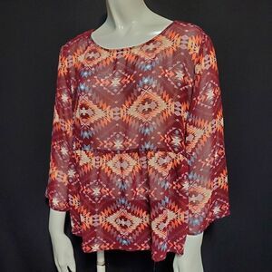 Arizona Jeans Company Red Southwestern Top (XL)